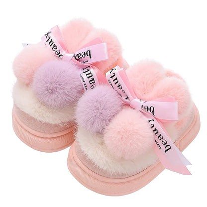 Kids Cotton Winter Slippers - Cartoon Non-Slip Indoor House Shoes with Heel Cover