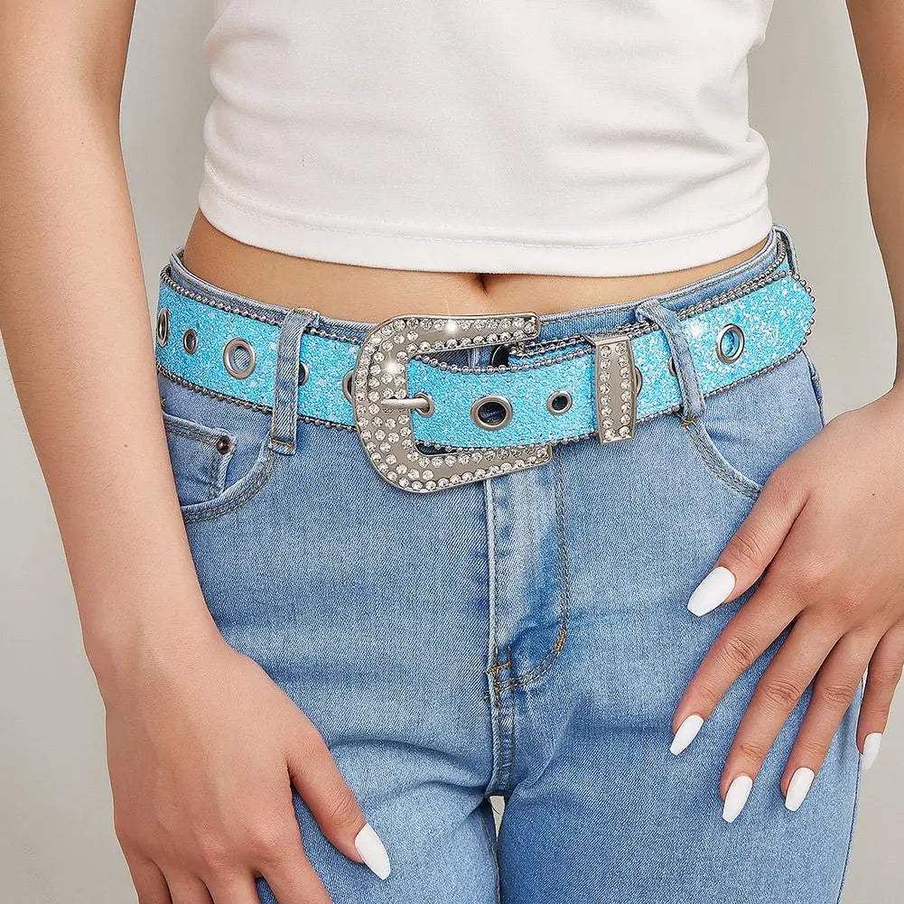 Skull Rivet Rhinestone PU Leather Belt – Trendy Solid Color Cowgirl & Cowboy Belt for Women & Girls