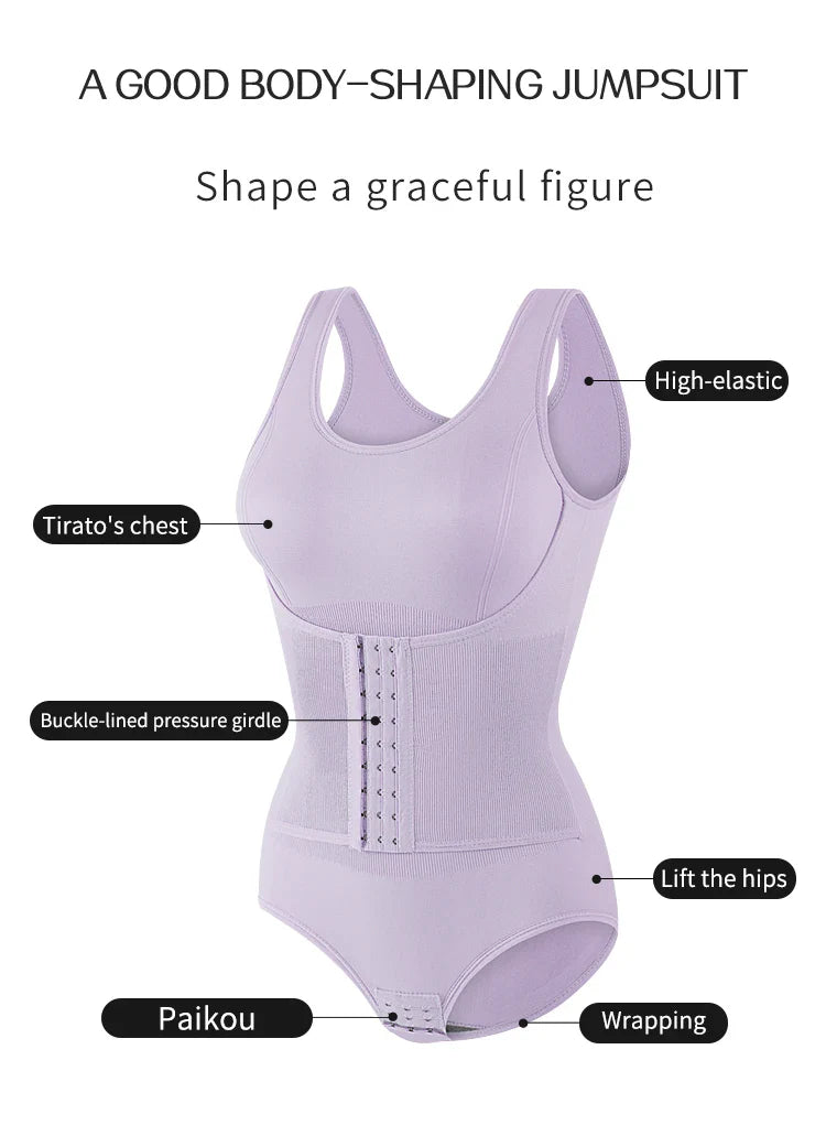 Bodysuit Shapewear – Double Breasted Tummy Control Body Shaper, Postpartum Slimming Waist Trainer & Comfort Corset for Flat Belly