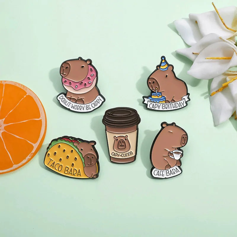 Capybara Hippo Enamel Pin Set - 3-6PCS Cute Cartoon Animal Brooch Lapel Badges for Gifts, Accessories & Collectors