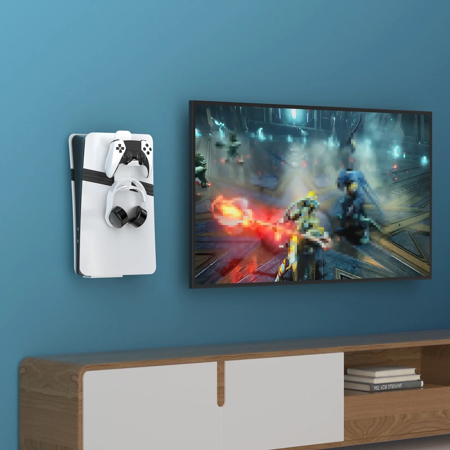 Steel Wall Mount Bracket for PS5 Slim – Stable Metal Wall Stand with Controller & Headphone Holder P5227