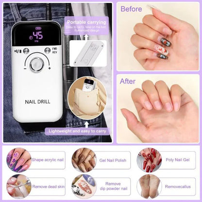 45000RPM Electric Nail Drill – Professional Rechargeable Nail File for Gel Nails, Portable Manicure Tool