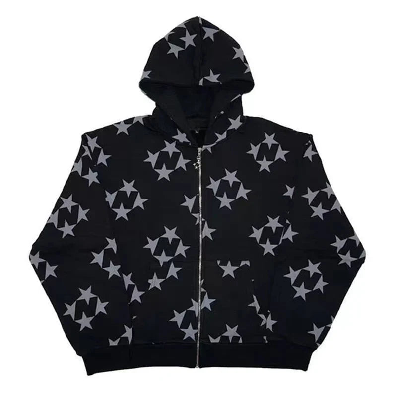 Y2K Star Print Hoodie Set - Harajuku Loose Streetwear Sweatshirt & Sweatpants