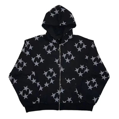 Y2K Star Print Hoodie Set - Harajuku Loose Streetwear Sweatshirt & Sweatpants
