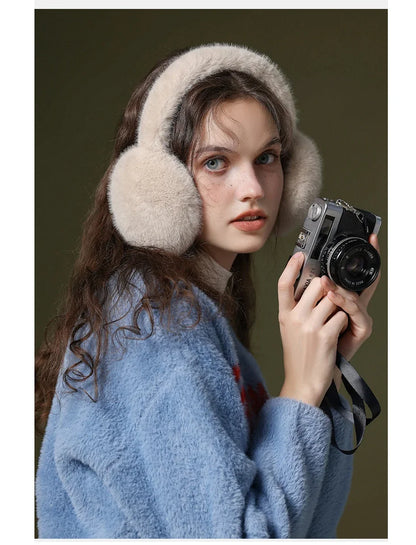 Soft Plush Ear Warmers Winter Earmuffs for Women & Men - Solid Color Cold Protection Earflap Outdoor Ear Covers