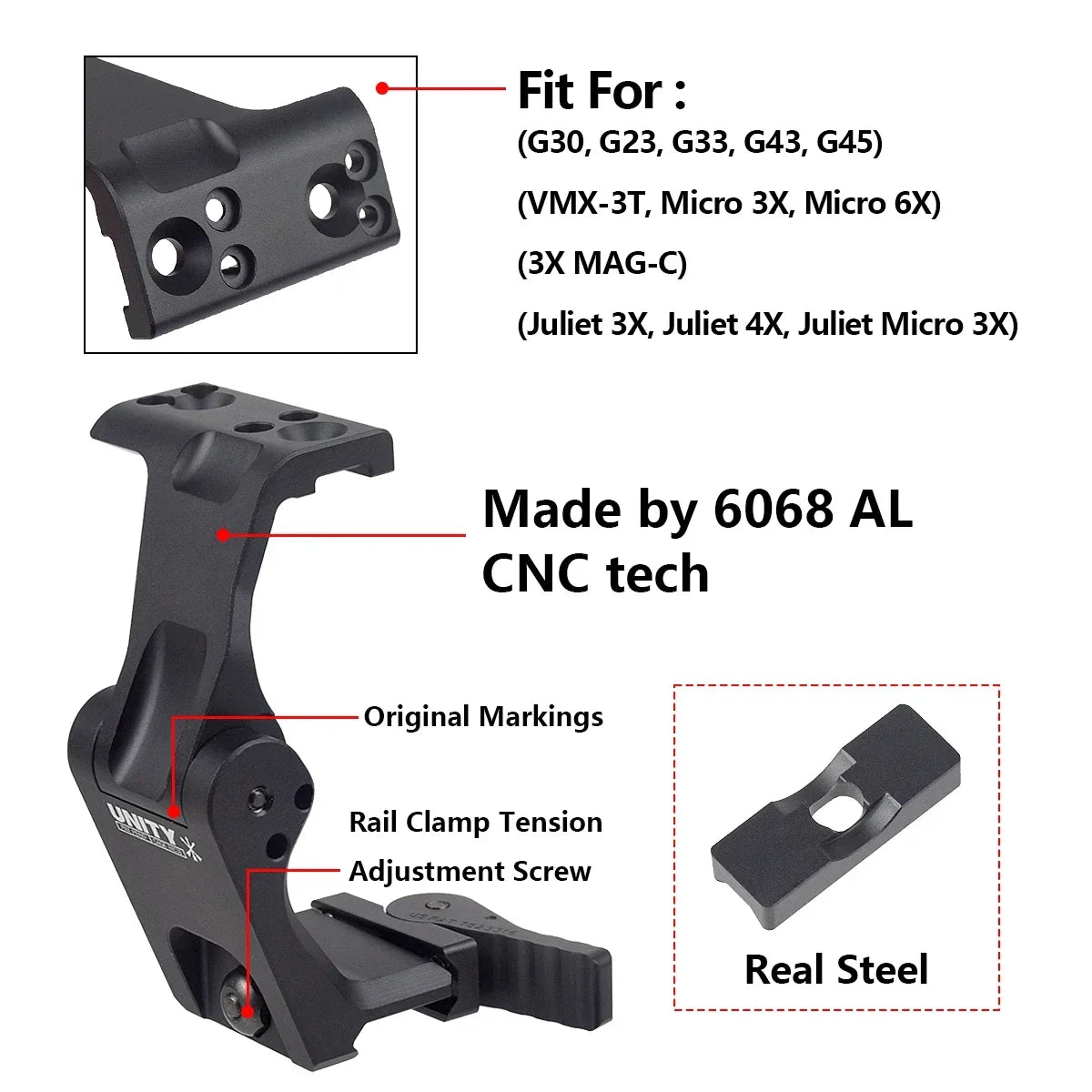 Tactical Unity Fast Mount — 3X/6X Magnifier with QD Lever, 2.26" Optical Height, Compatible with G23/G30/G33/G43/G45 Scope Mounts
