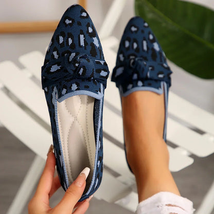 Women’s Bowtie Loafers – Luxury Knitted Slip-On Breathable Comfortable Pointed Toe Casual Flats