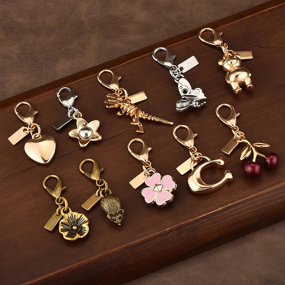 Fashion Bear Cherry Flower Keychain – Metal Y2K Letter C Bag Pendant & Car Key Ring Jewelry Gift for Women