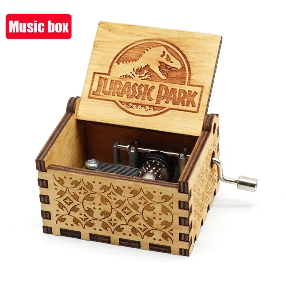Wooden Hand Crank Jurassic Park Music Box – Classic Theme Melody Gift for Kids & Collectors