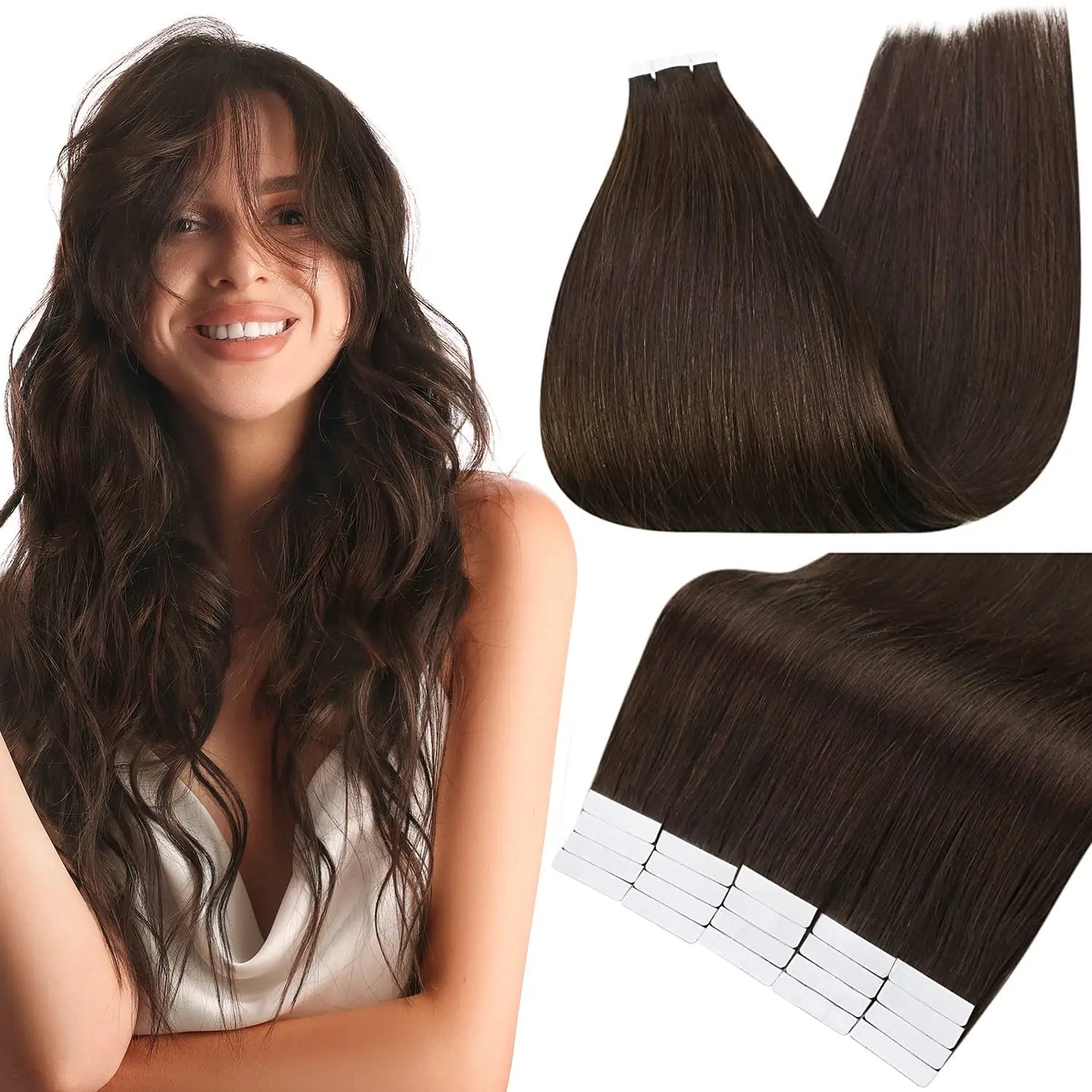 Full Shine Tape In Human Hair Extensions - 100% Remy Straight Hair Double Sided Silky Natural Tapes for Women