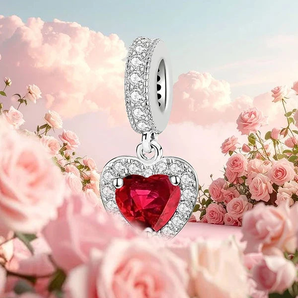 925 Sterling Silver Pink Heart Charm - Zircon Love Pendant Bead for DIY Bracelets, Bangles & Women’s Jewelry