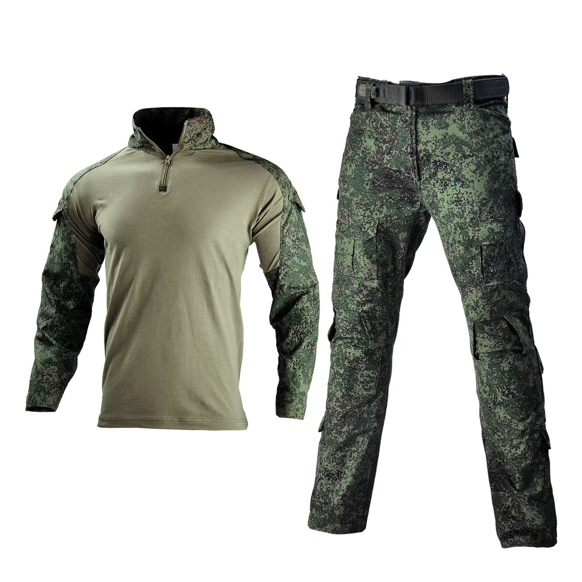 Men’s Camo Tactical Uniform Set | Ripstop Airsoft Suit with Multi-Pocket Pants & Training Shirt for Hunting or Paintball
