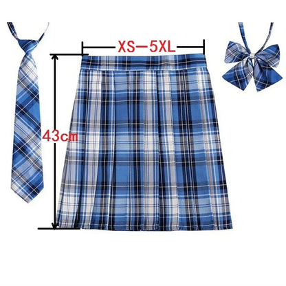 Women’s Plaid Pleated Skirt with Bowtie – XS-5XL Harajuku Preppy Mini Japanese School Uniform, Summer Kawaii Jupe