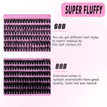 DIY False Eyelashes Cluster Extensions Kit – Natural Individual Lashes with Glue, Remover, Lash Brush & Tweezers