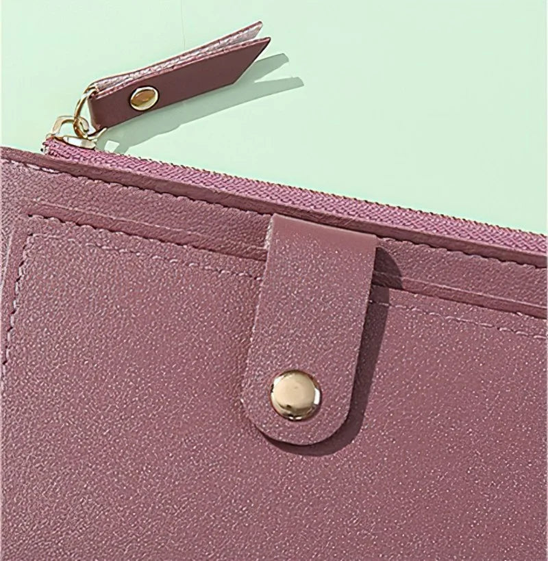 Women’s PU Leather Mini Wallet — Slim Hasp & Zipper Purse, Multi-Card Holder with Coin Pocket, Small Solid Short Wallet