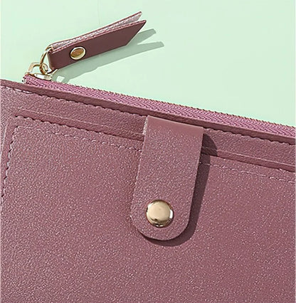 Women’s PU Leather Mini Wallet — Slim Hasp & Zipper Purse, Multi-Card Holder with Coin Pocket, Small Solid Short Wallet