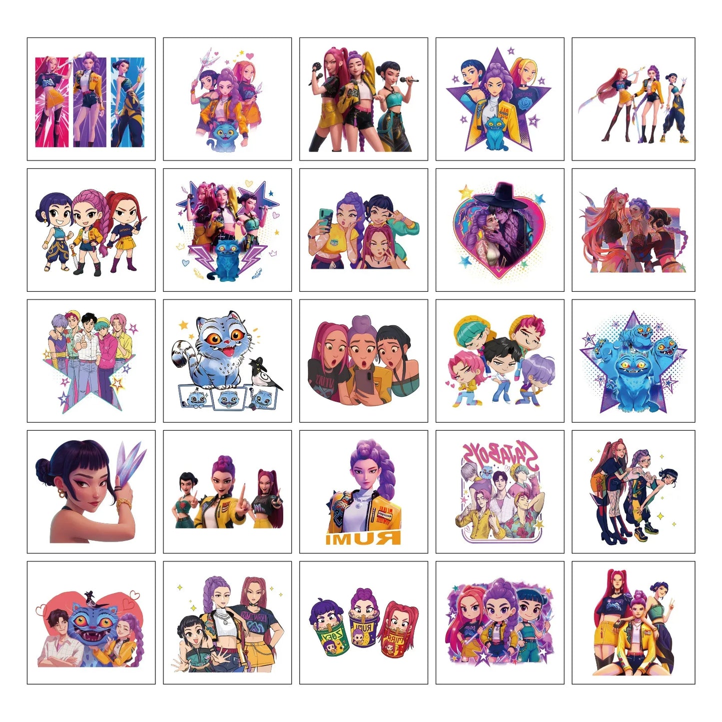 20-25pcs Rumi KPop Demon Hunters Temporary Tattoo Stickers – Cute Cartoon Waterproof Tattoos, Fun Party Gift Ideas