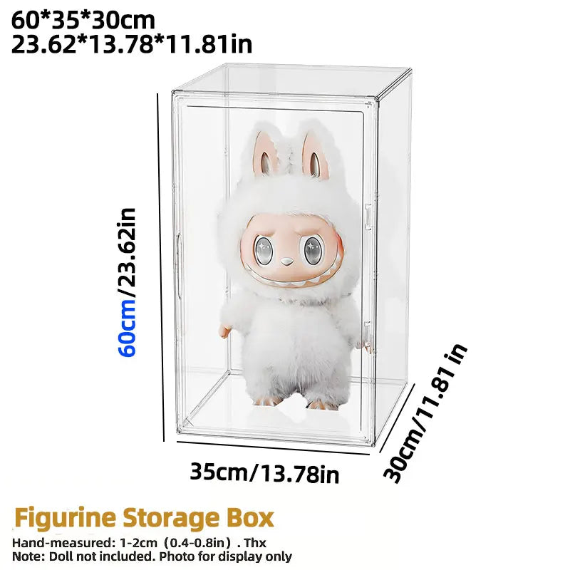 Large Clear Stackable Storage Box 60x35x30cm – Magnetic Door Organizer for Helmets, Collectibles, Books, Shoes, Home Display