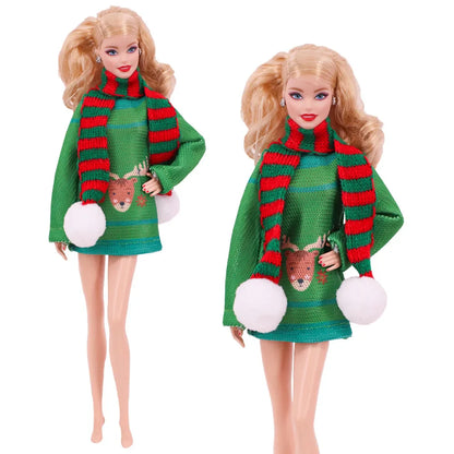 Doll Christmas Sweater & Scarf – 11.8 Inch 1/6 BJD Doll Clothes Accessories for Girls