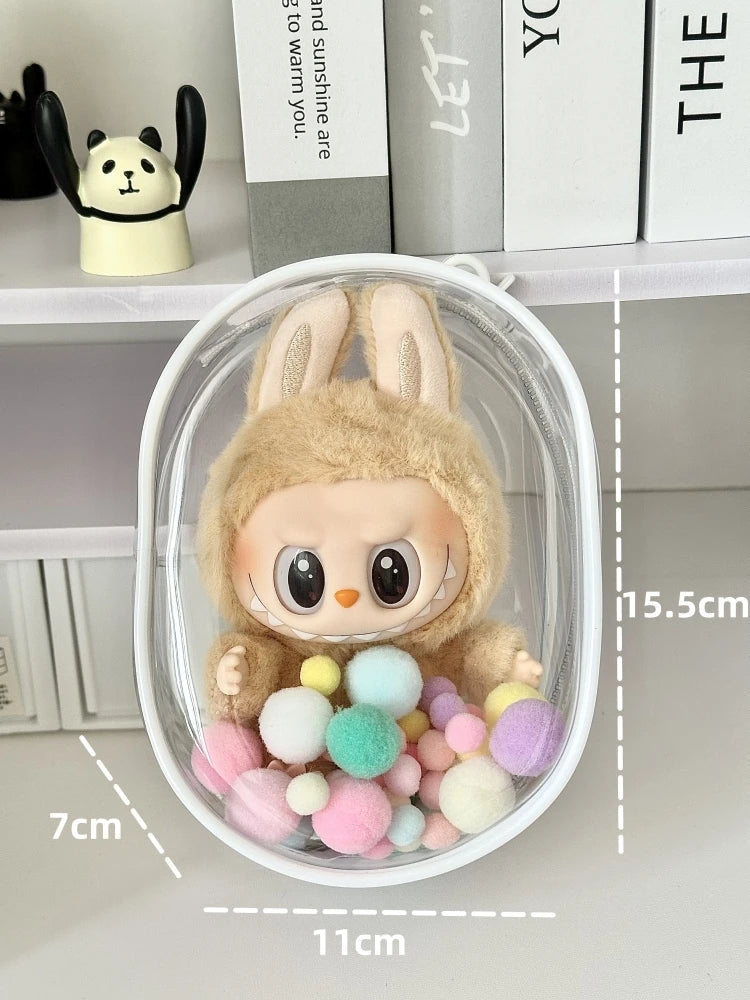 V1 V2 Labubu Protective Cover - 17cm Cotton Doll Sitting Bag, Transparent Dustproof Plush Doll Storage