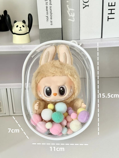 V1 V2 Labubu Protective Cover - 17cm Cotton Doll Sitting Bag, Transparent Dustproof Plush Doll Storage