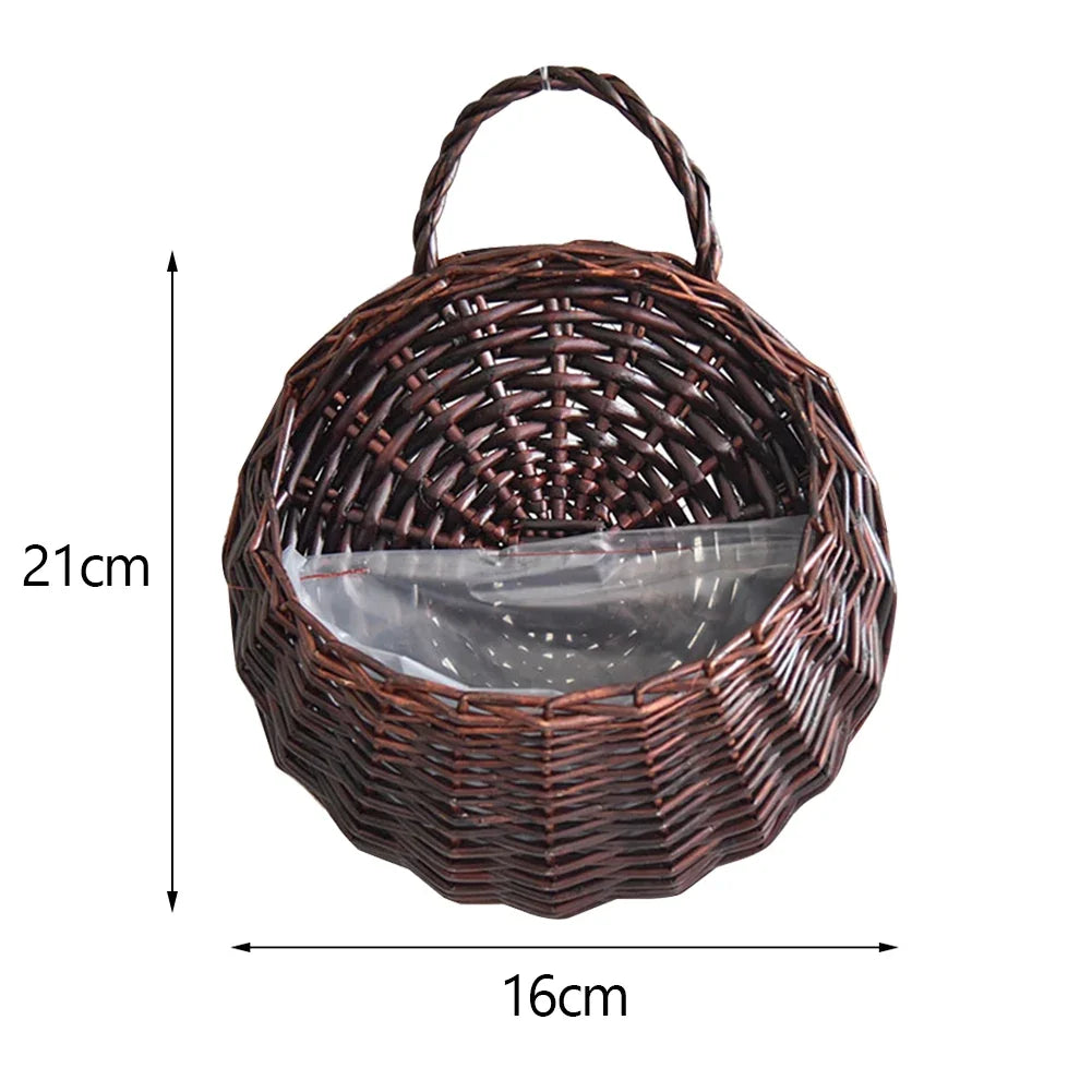 Wall Mount Rattan Flower Basket - Woven Hanging Planter Vase for Garden, Balcony & Home Decor