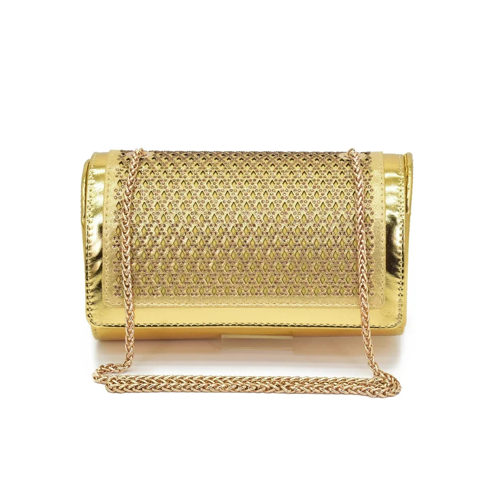 Women's Rhinestone Heeled Shoe & Bag Set - Elegant Nigerian Italian Party Pumps with Matching Bags