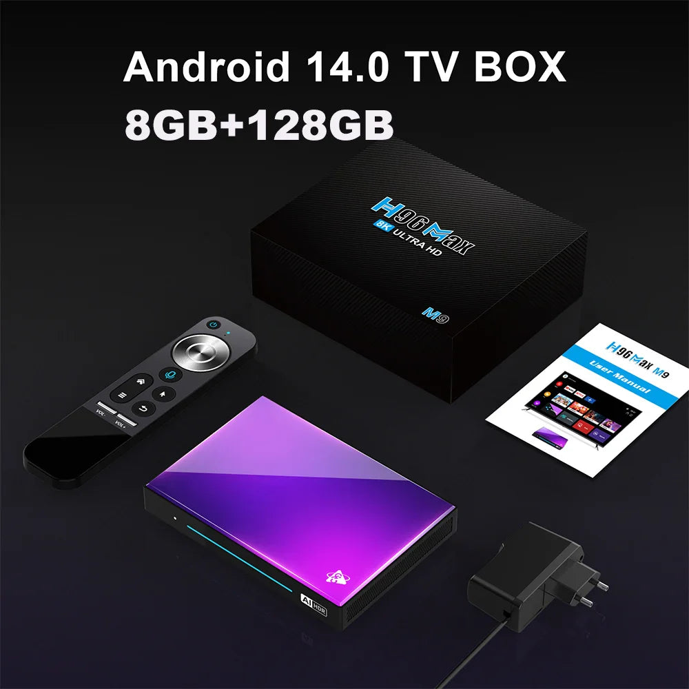 H96 MAX M9 AI Android 14 TV Box, 8-Core Rockchip RK3576, Wifi6, BT5.4, 4GB/64GB & 8GB/128GB, 8K 120fps Streaming, 1000M LAN