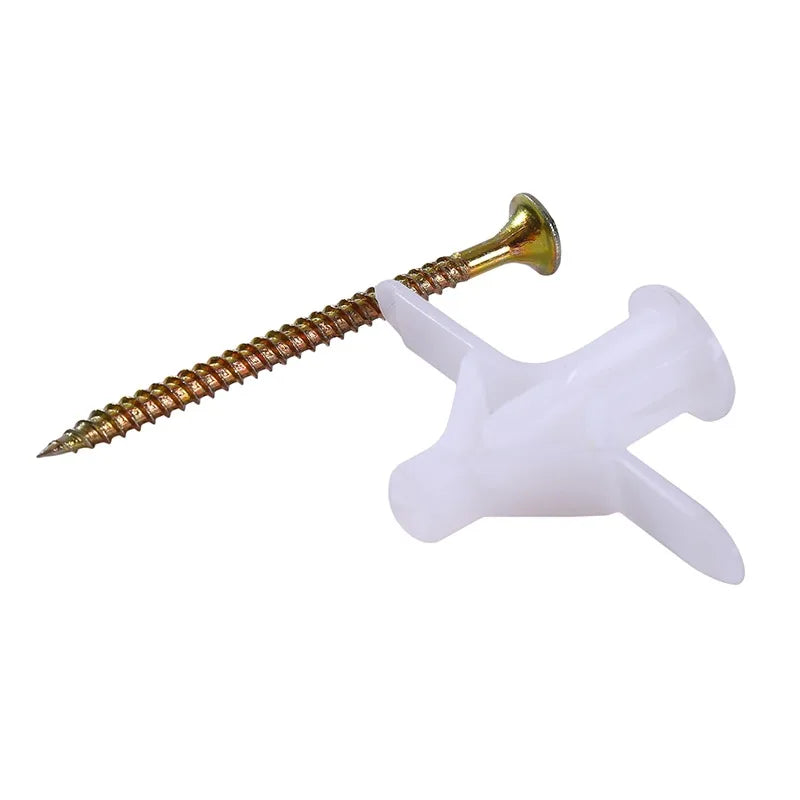 50/100Pcs Self-Drilling Drywall Anchor Kit with Screws – Nylon Expansion Anchors for Gypsum Board & Wall Mounting