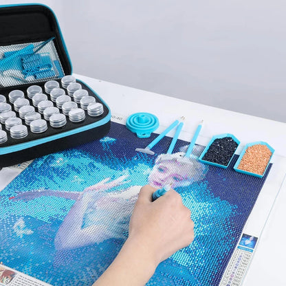 Diamond Painting Accessories Kit - Portable Storage Suitcase with 30 Jars, Tools, Pens, Trays & Organizer Case