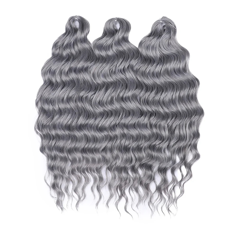 FASHION IDOL 24" Deep Wave Crochet Hair - 3-Piece Synthetic Water Wave Braiding Extensions, Ombre Rainbow Twist Hair