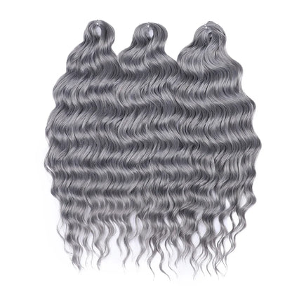 FASHION IDOL 24" Deep Wave Crochet Hair - 3-Piece Synthetic Water Wave Braiding Extensions, Ombre Rainbow Twist Hair
