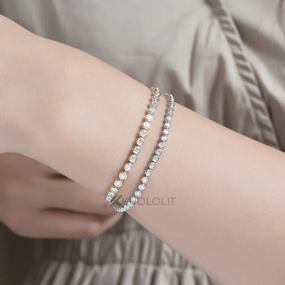 Kuololit Bezel Set Moissanite Tennis Bracelet – Solid 14K/10K/925 Silver, Round D VVS1 for Women, Engagement & Christmas Jewelry