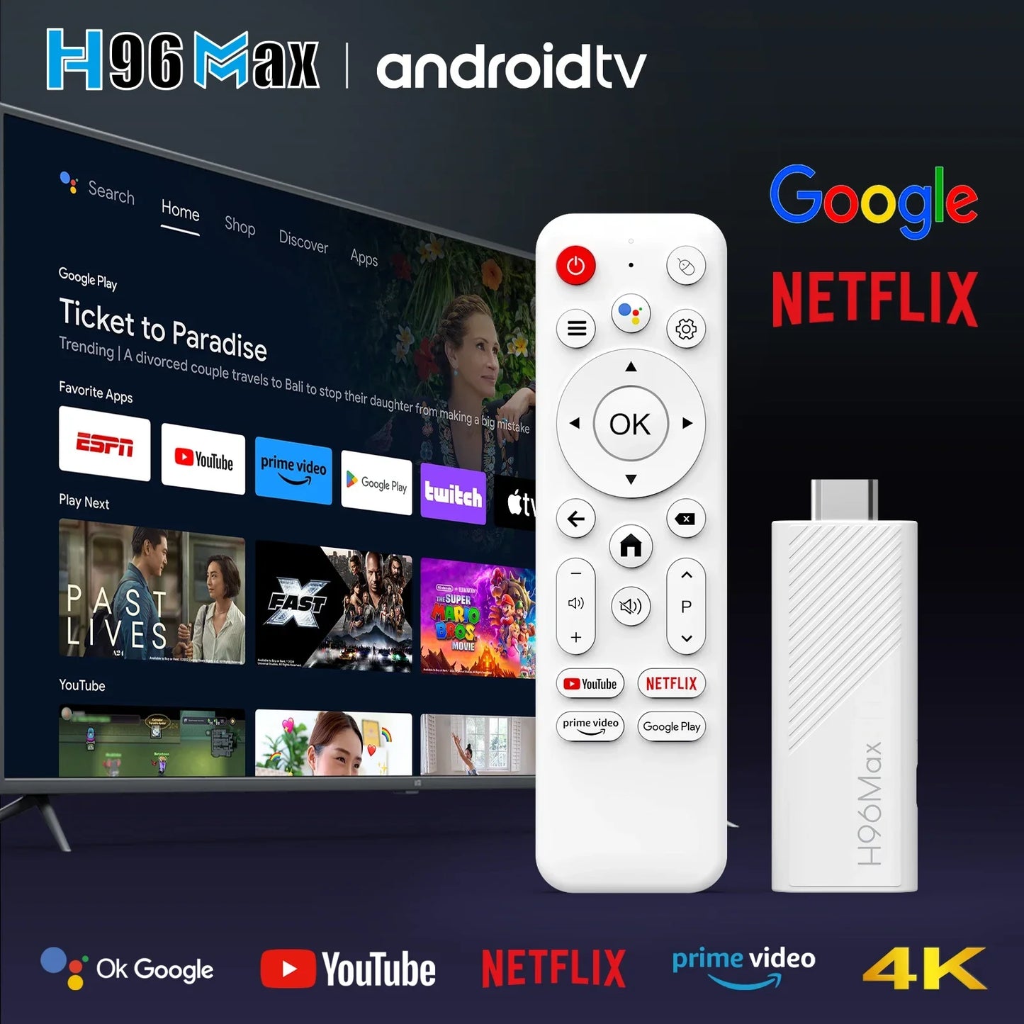 2024 H96 MAX H313 Mini TV Stick — Android 14 Smart TV Box, 2GB/16GB, 4K HD, WiFi6, BT
