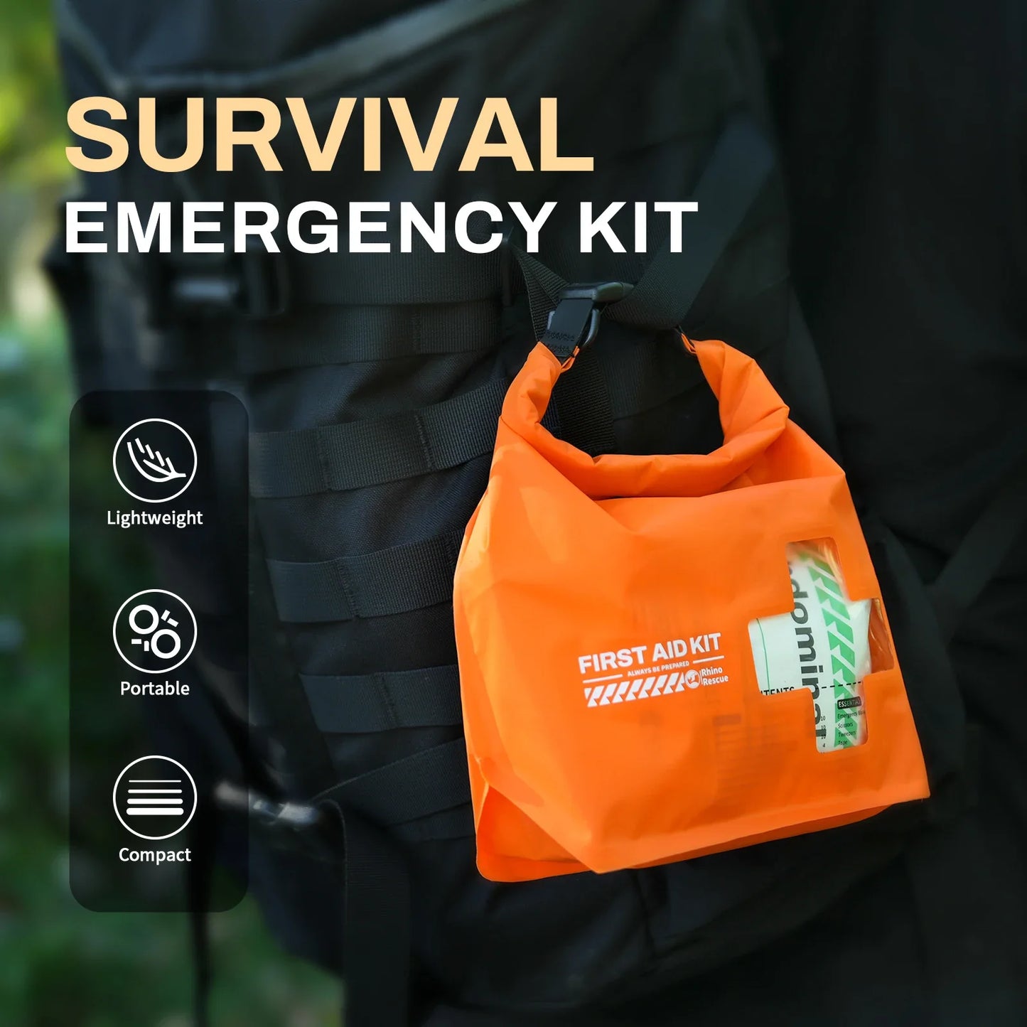 RHINO RESCUE Waterproof First Aid Kit — Lightweight Dry Bag with Emergency Survival Supplies for Outdoor Kayaking, Swimming & Boating
