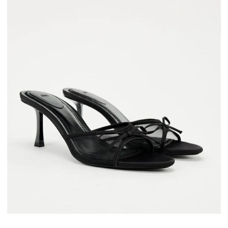 Women’s Heeled Sandals – Lace Mesh Bow Fashion Luxury Slippers Zapatos de Mujer