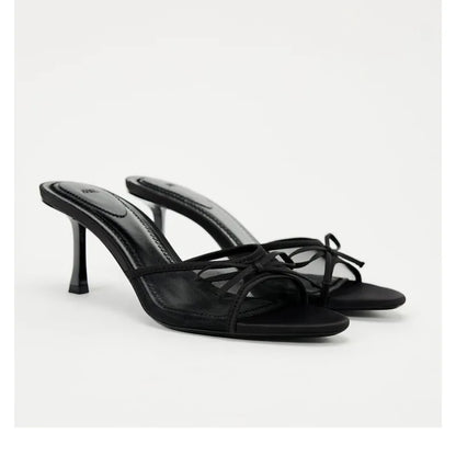 Women’s Heeled Sandals – Lace Mesh Bow Fashion Luxury Slippers Zapatos de Mujer