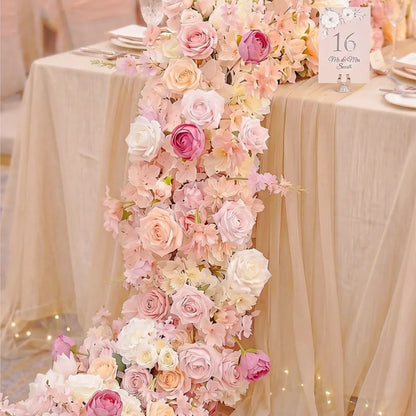 Pink Rose Wedding Flower Runner - Silk Floral Backdrop Decor for Tables, Events & Parties