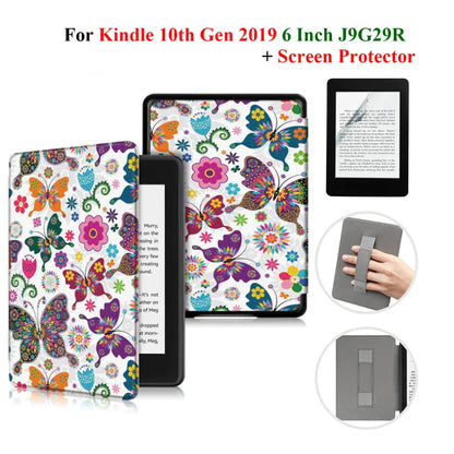Kindle 10th Gen 6" Leather Case – Hand Strap & Screen Protector Cover with Wake/Sleep Function (2019, J9G29R)