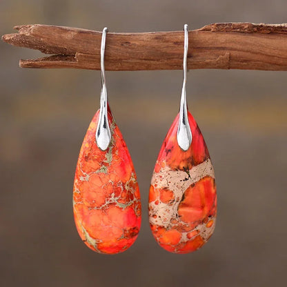 Bohemian Natural Stone Geometric Earrings - Luxury Emperor Stone Pendant Jewelry for Women