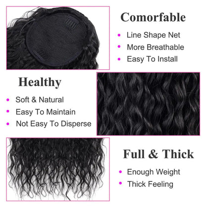 24" Long Curly Wave Drawstring Ponytail Extension – Heat Resistant Synthetic Clip-In Hairpiece for Women & Girls