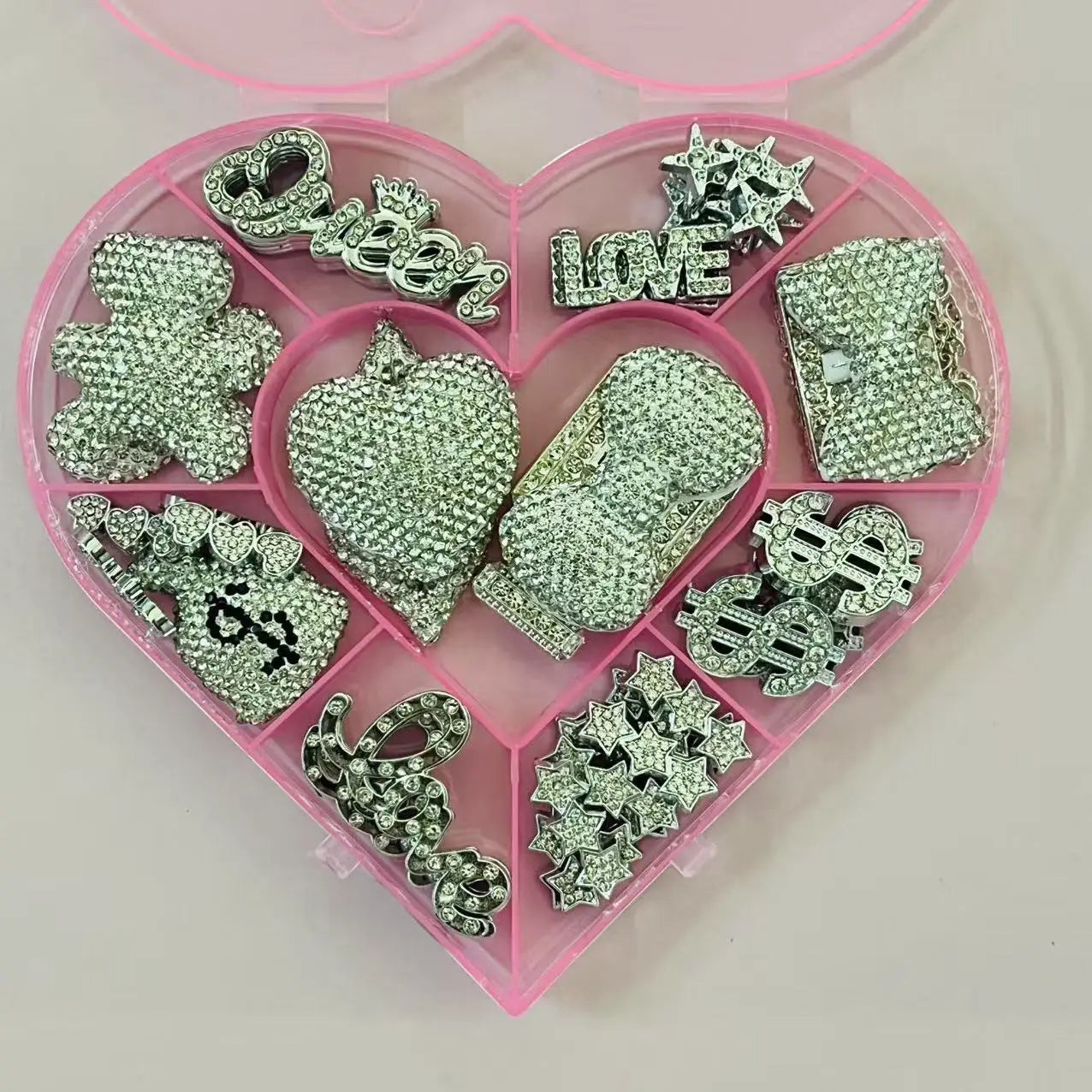43PCS Luxury Charm Set — Diamond Bow, Perfume Bottle, Butterfly & Lip Decorations for Phone Case, Purse, and DIY Crafts