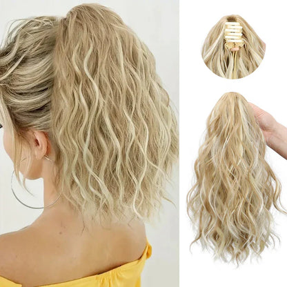 Synthetic Short Curly Water Wave Claw Clip-In Ponytail – Black & Blonde Hair Extension for Women Fashion Accessories