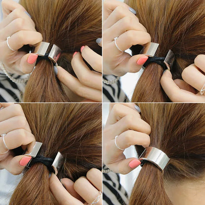 Vintage Metal Ponytail Holder Buckle - Women's Elastic Clip Hair Rope, Fashionable Round Hair Ties Rings - Stylish Headwear Accessory