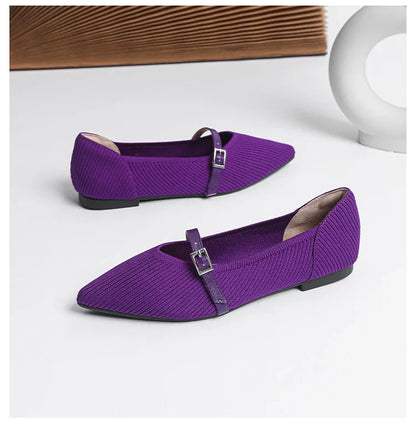2024 Women's Flat Shoes – Pointed Toe Soft Knitted Sole, Breathable & Comfortable Spring and Autumn New Model