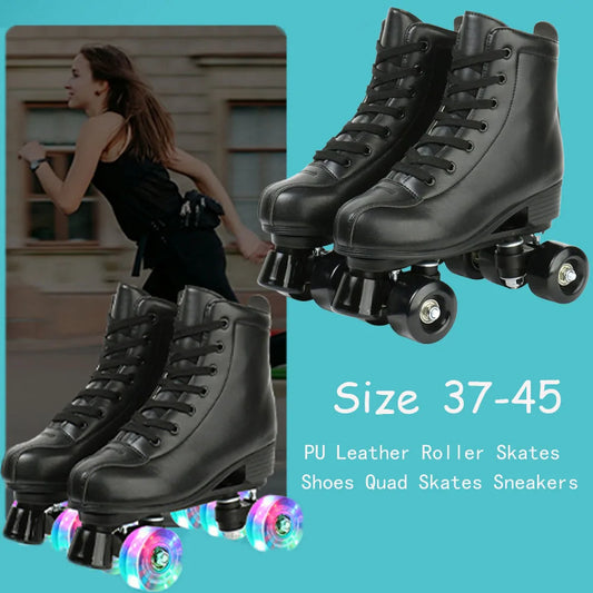 PU Leather Roller Skates – Inline & Quad Skating Shoes, Flashing 4-Wheel Sneakers, Europe Size, Training & Fun