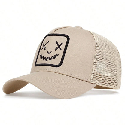 Ghost Face Embroidery Baseball Cap - Unisex Adjustable Mesh Hat for Spring Summer Outdoor Sun Protection