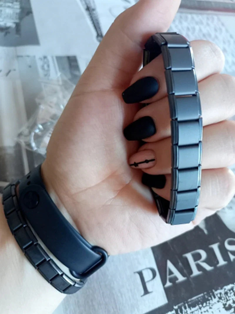 New Stainless Steel Black Germanium Magnetic Chain Bracelet – Health Care Energy Jewelry for Men & Women, Snoring Relief Bracelet