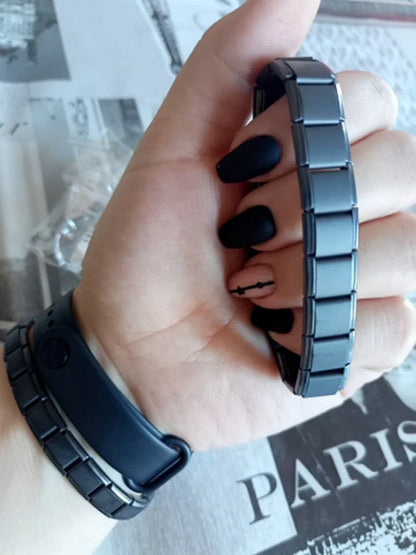 New Stainless Steel Black Germanium Magnetic Chain Bracelet – Health Care Energy Jewelry for Men & Women, Snoring Relief Bracelet