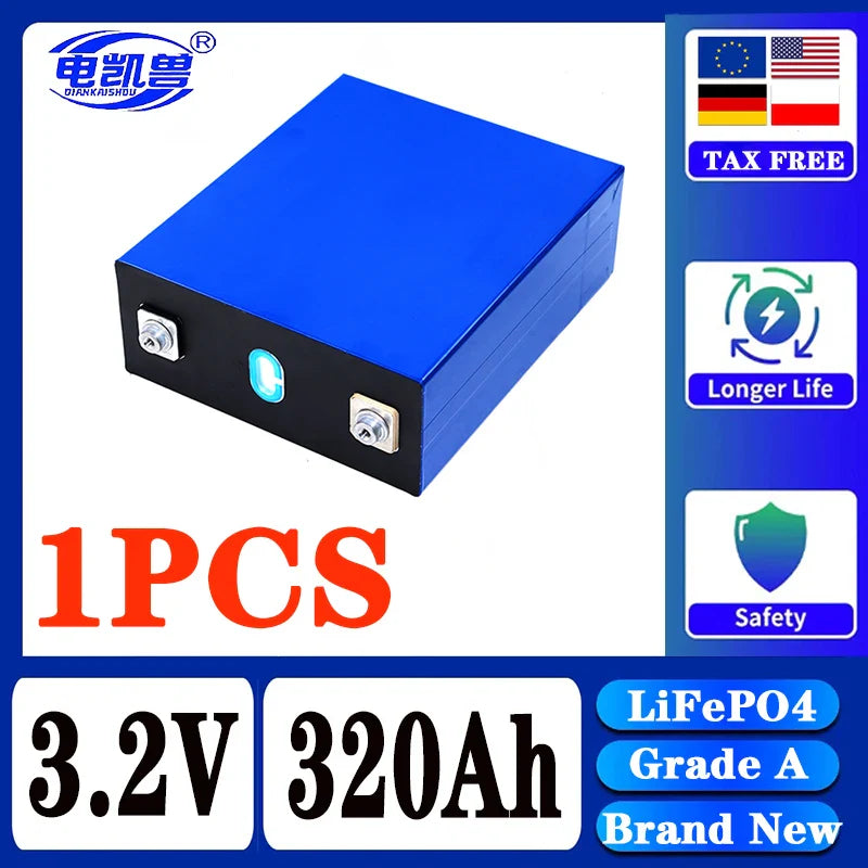320Ah LiFePO4 3.2V Rechargeable Battery — 8000 Cycles for DIY 12V/24V/48V Caravan, Marine & Solar Energy Systems